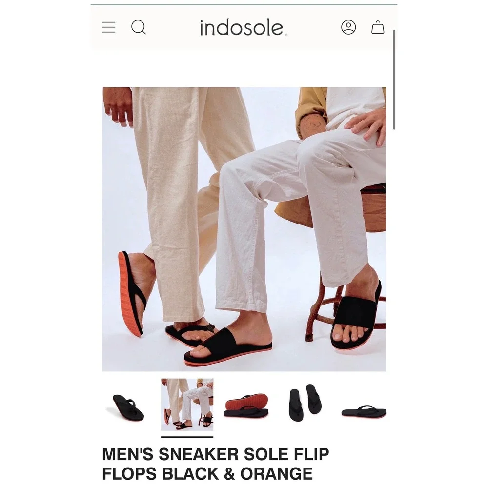 Indosole Mens Sneaker Sole Flip Flops Black Orange MSAFLP Size 7-8